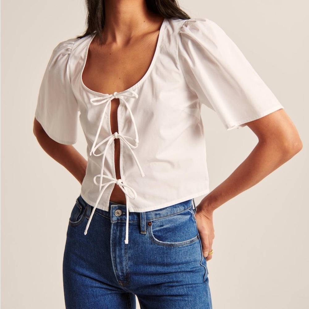 Tie front poplin shirt